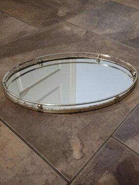 Oval Vintage Gold Mirrored Vanity Tray